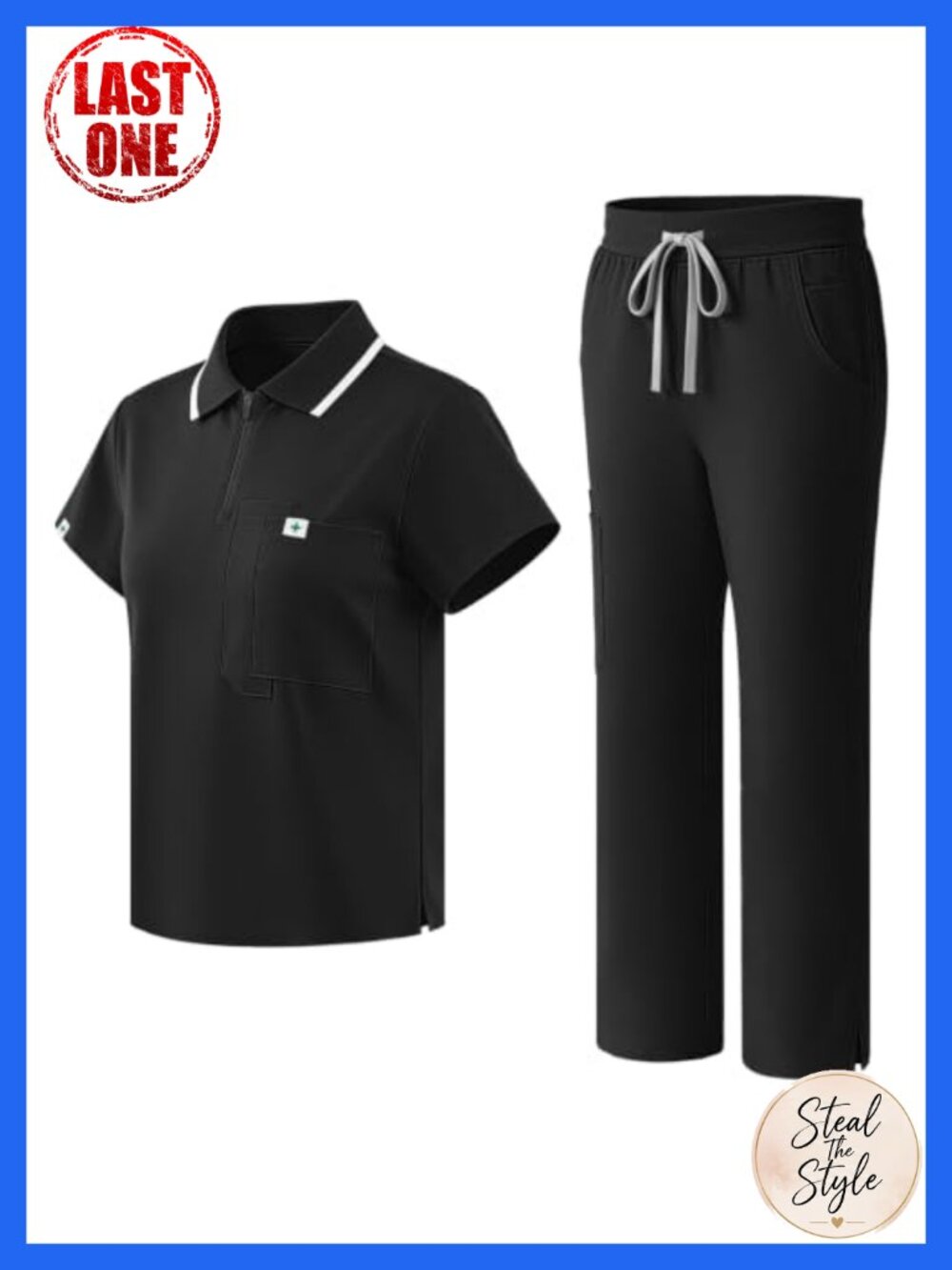 Women's Scrub Set Zip Polo & 8-Pocket Straight Pant